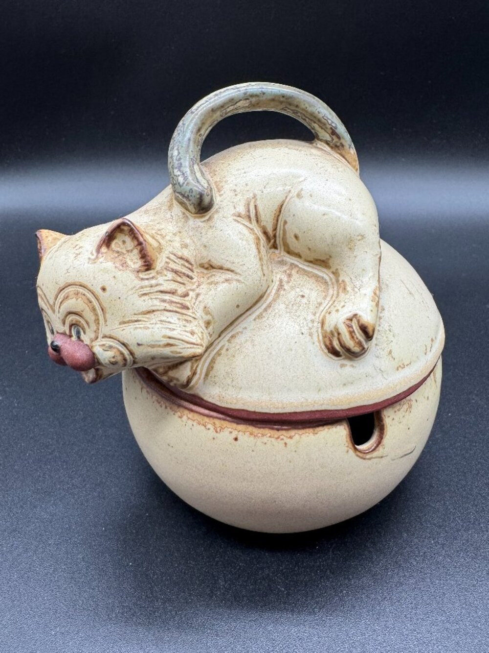 Vintage Pottery Cat Sugar Bowl with Lid Japan